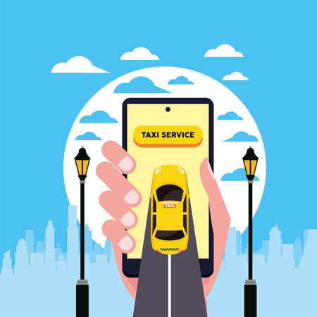 hand using taxi service onlineのイラスト素材