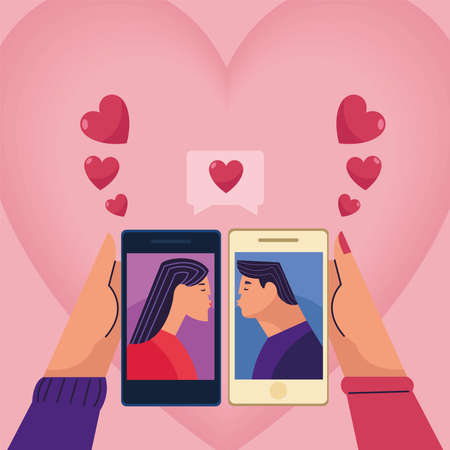 distance love relationship with smartphonesのイラスト素材
