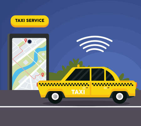 taxi online with tabletのイラスト素材