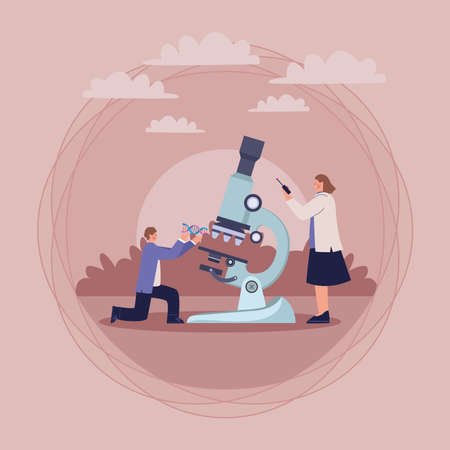 scientists couple with microscopeのイラスト素材
