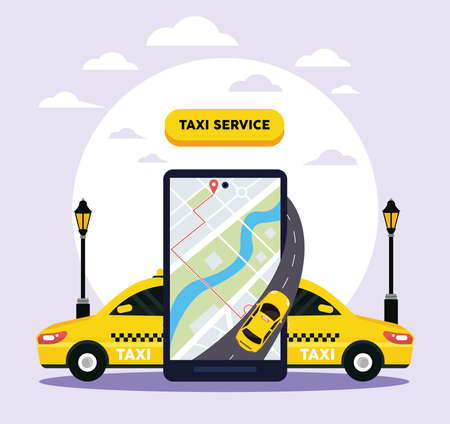 taxi service online in smartphoneのイラスト素材