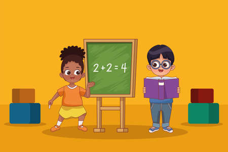 kids with boardのイラスト素材