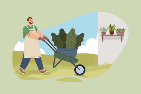 gardener with wheelbarrowのイラスト素材