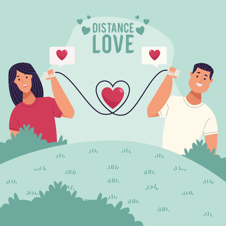 distance love lettering with couple posterのイラスト素材