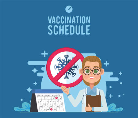 vaccination schedule lettering with doctorのイラスト素材