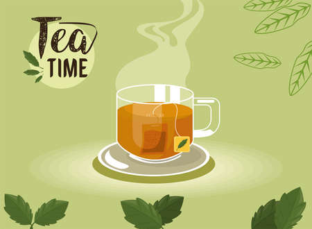 tea time lettering with glass posterのイラスト素材