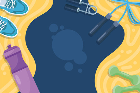 exercise icons on blue and yellow backgroundのイラスト素材