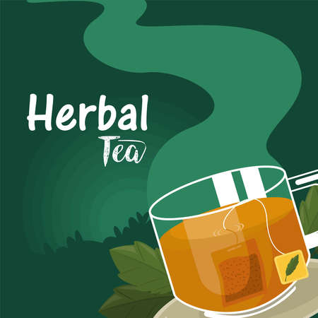 herbal tea lettering with cup posterのイラスト素材