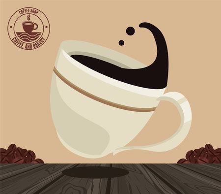coffee shop seal and cupのイラスト素材