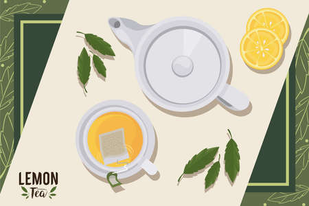 lemon tea lettering with teapotのイラスト素材
