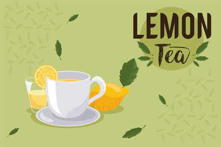 lemon tea lettering with cupsのイラスト素材