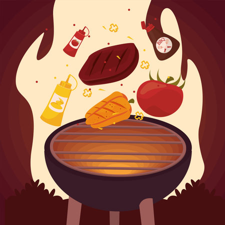 bbq poster with grillのイラスト素材