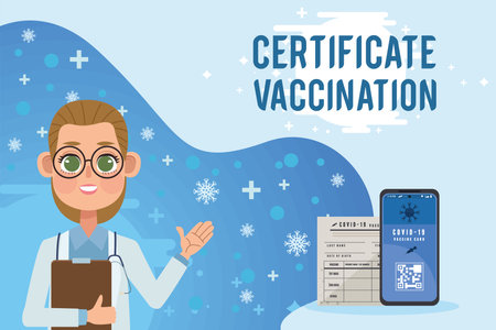 certificate vaccination lettering with doctor posterのイラスト素材