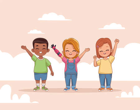 disabled girl and kidsのイラスト素材