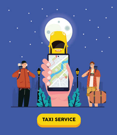 tourists using taxi service onlineのイラスト素材