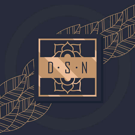 luxury gold frame on blue backgroundのイラスト素材