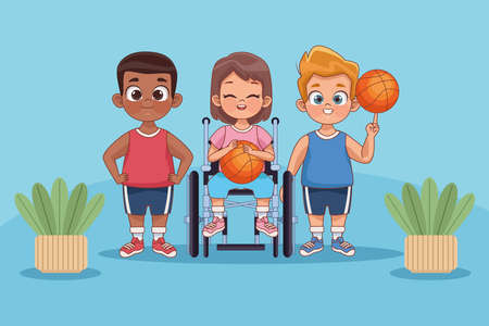 sporty disabled kidsのイラスト素材