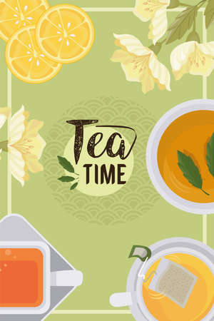 tea time lettering with orangesのイラスト素材