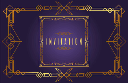 invitation lettering golden frameのイラスト素材