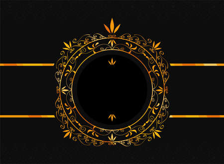golden monogram black background postcardのイラスト素材