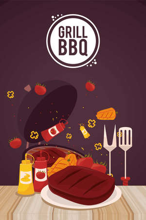 grill bbq lettering and iconsのイラスト素材