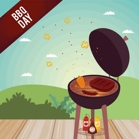 bbq day lettering with ovenのイラスト素材