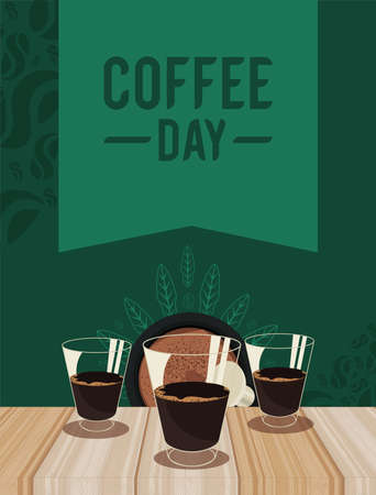 coffee day lettering with glassesのイラスト素材