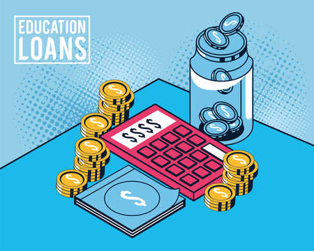 education loans lettering with calculatorのイラスト素材