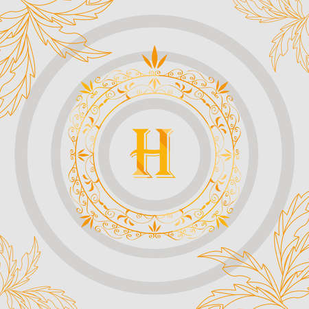 golden circular monogram with hのイラスト素材