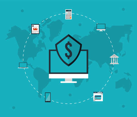 desktop and banking iconsのイラスト素材