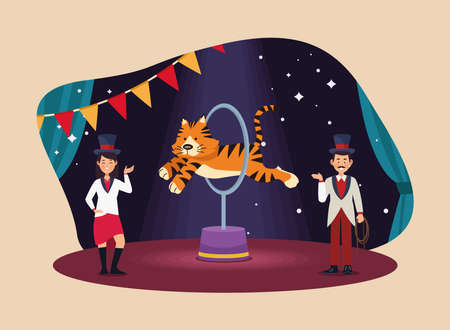 circus tamers and tigerのイラスト素材