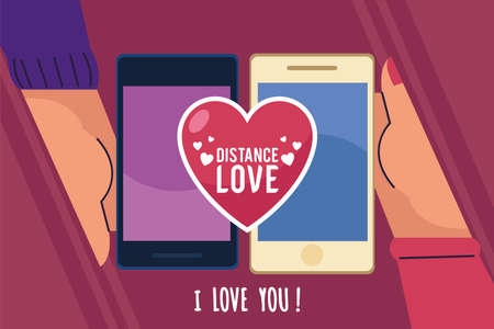 distance love lettering with smartphonesのイラスト素材