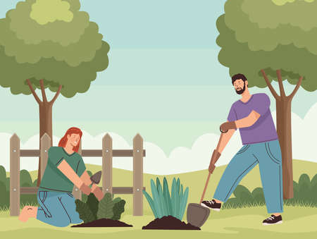 two gardeners workers charactersのイラスト素材