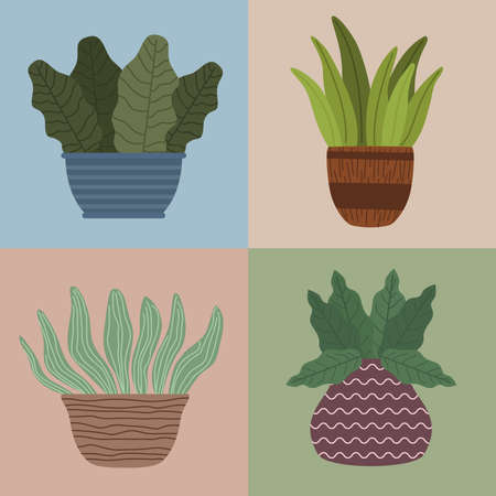 four houseplants gardening iconsのイラスト素材
