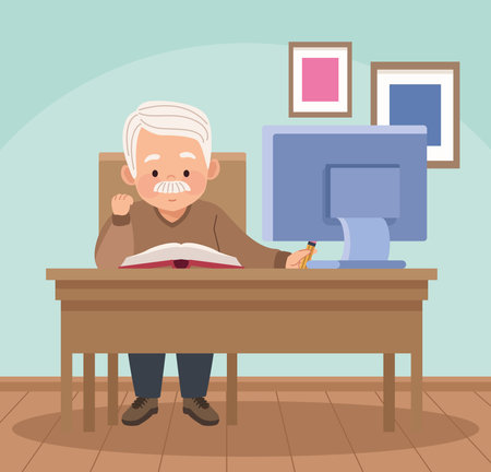 grandfather reading book sceneのイラスト素材