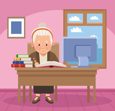 grandmother with booksのイラスト素材
