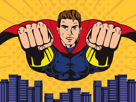 superhero flying pop artのイラスト素材