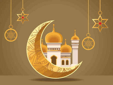 ramadan kareem mosque in moonのイラスト素材