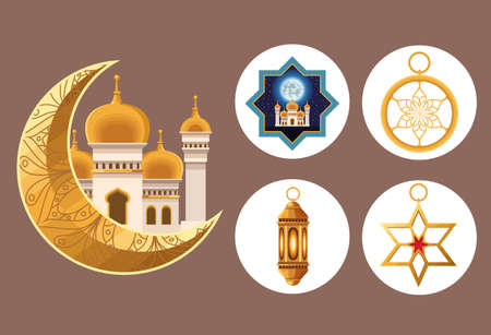 five ramadan kareem iconsのイラスト素材