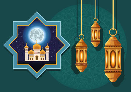 ramadan kareem golden lampsのイラスト素材
