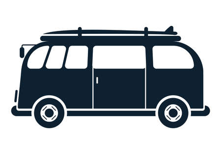 van with surfboard silhouetteのイラスト素材