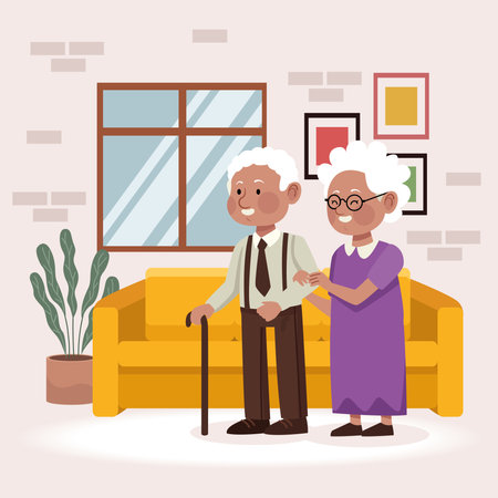 afro grandparents in livingroomのイラスト素材