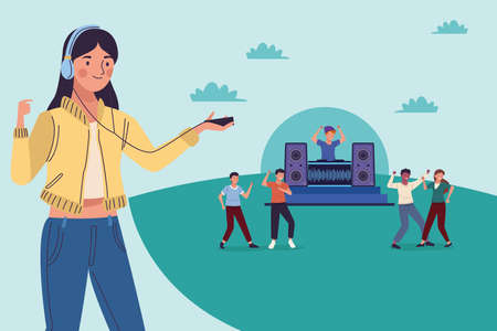 dj and people in partyのイラスト素材