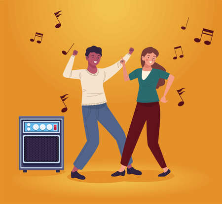 couple dancing with speakerのイラスト素材