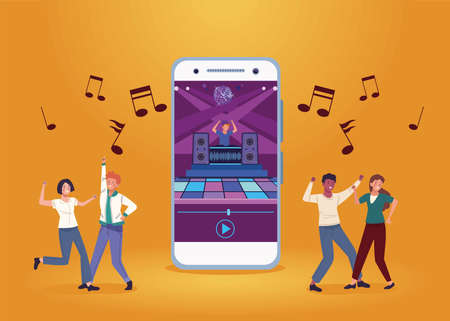 dancers group with cellphoneのイラスト素材