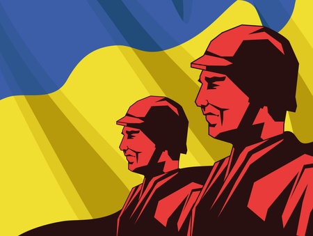 Ukraine flag and soldiers
