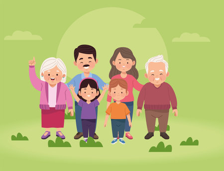 family members in landscapeのイラスト素材