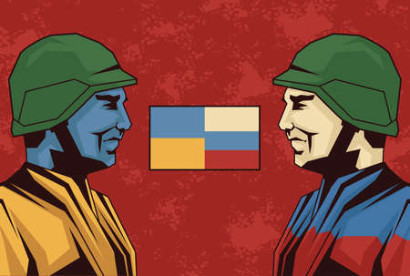 Ukrainian and russian soldiersのイラスト素材