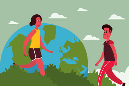 couple and earth planetのイラスト素材