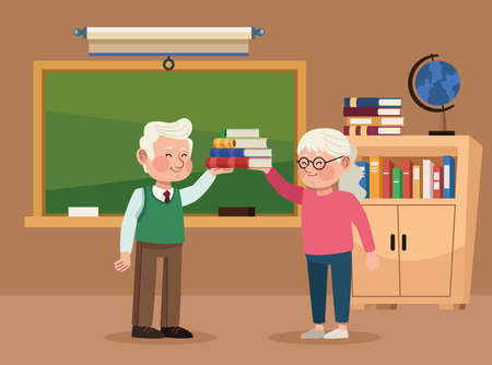 old couple in classroom sceneのイラスト素材